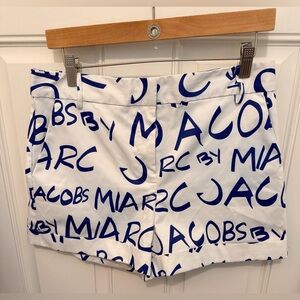 Ovi White and Blue Logo Print Shorts